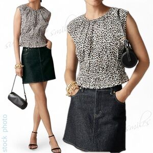 J. Crew JCREW Cotton Poplin Leopard-Print Hyacinth Shirt Top w/ Smocking ~ SMALL